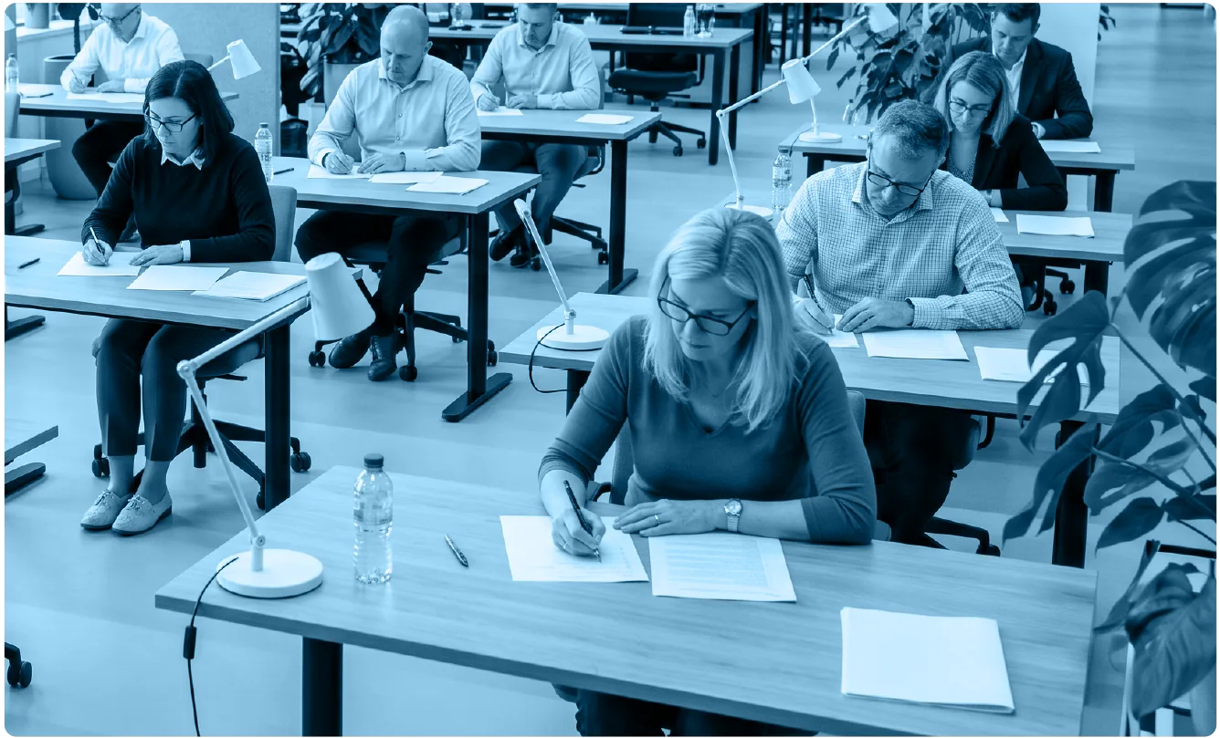 Candidates sitting the written papers of the admission examination