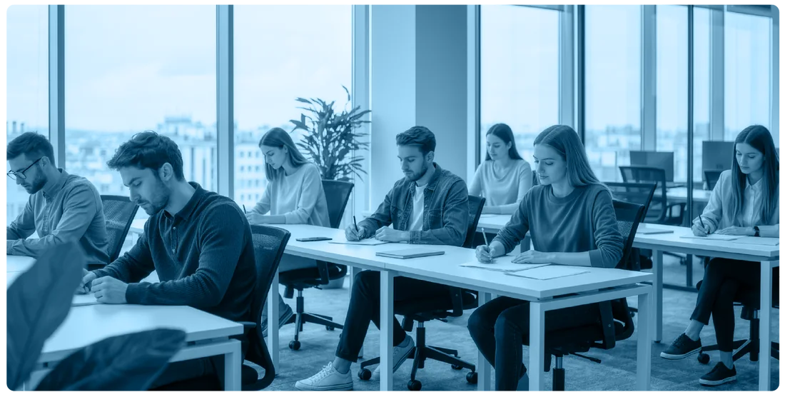 Candidates sitting the written paper of the trainee notary examination